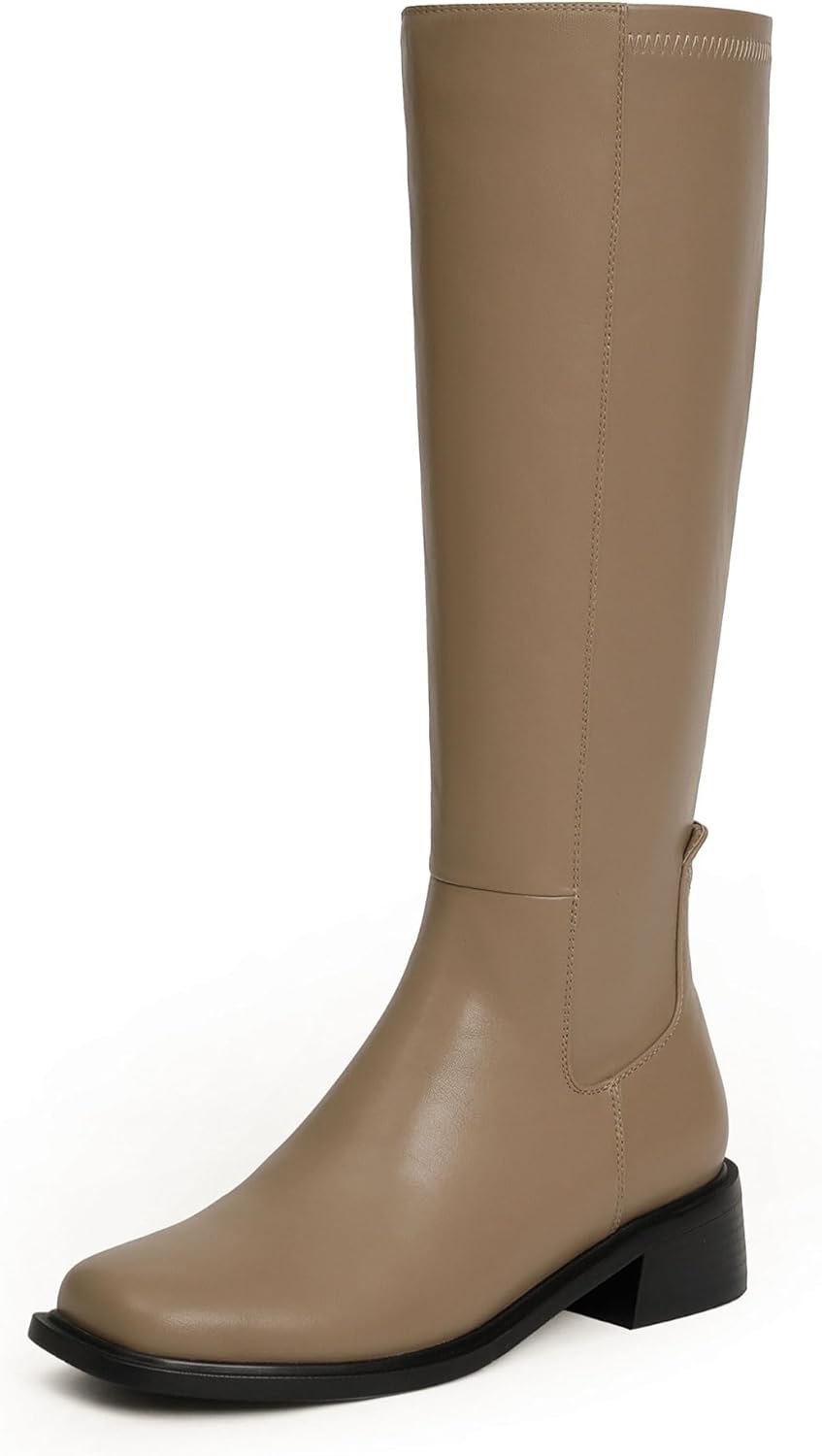 Knee High Boots Women Faux Leather Stylish Low Heel Square Toe