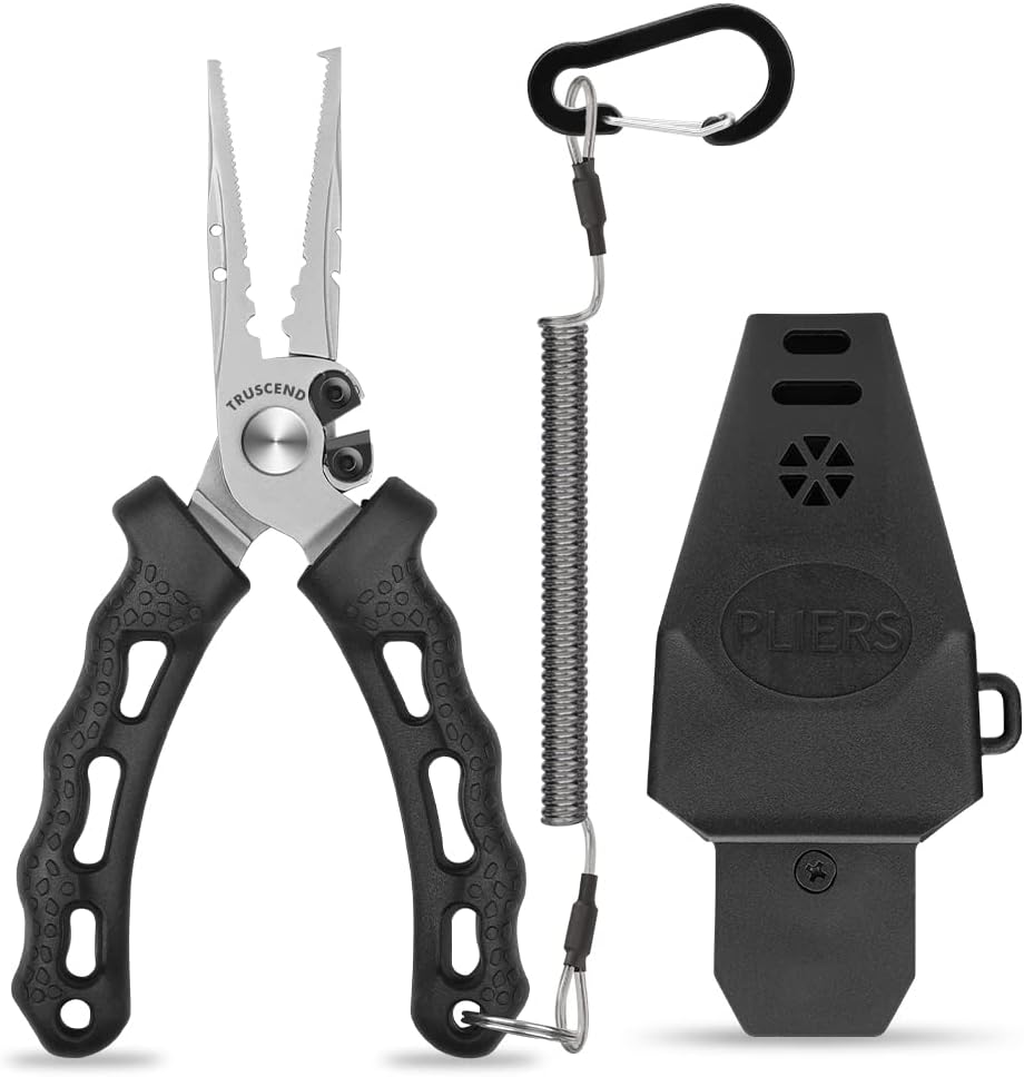 TRUSCEND Lockable Fishing Pliers: Ergonomic Handle, Teflon Coated, Multi-Function