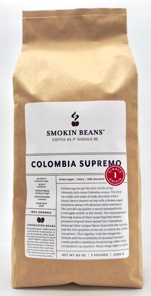 5-Pound Colombia Supremo Unroasted Green Arabica Coffee Beans