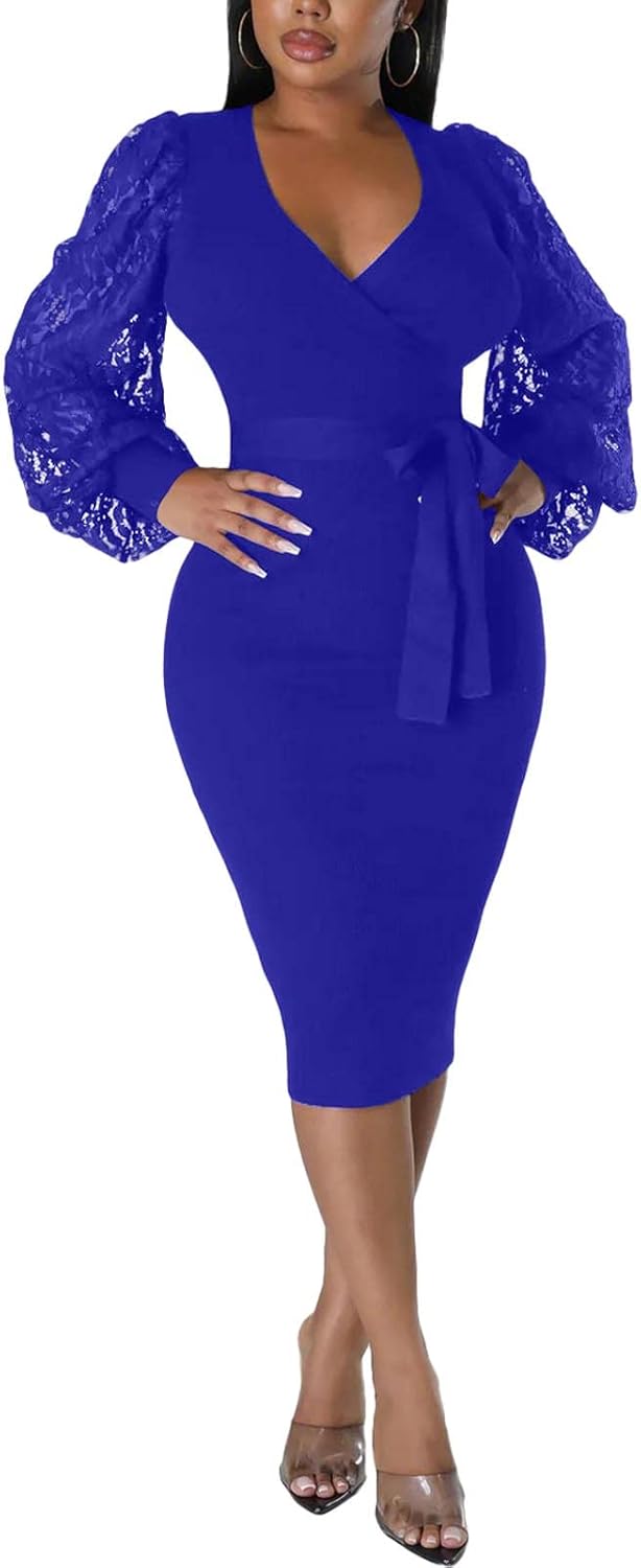 BOGURST Semi Formal Church Dresses with Bishop Sleeves and V Neck