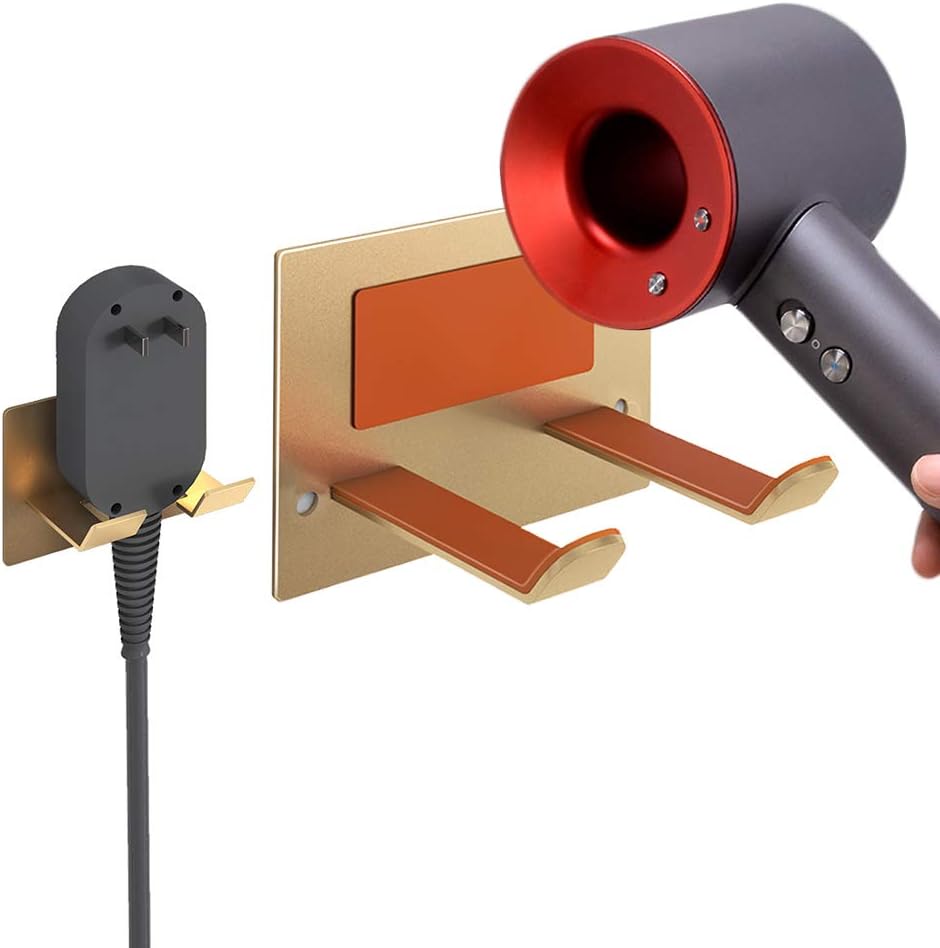 XIGOO Hair Dryer Holder - Gold, Wall Mount Organizer