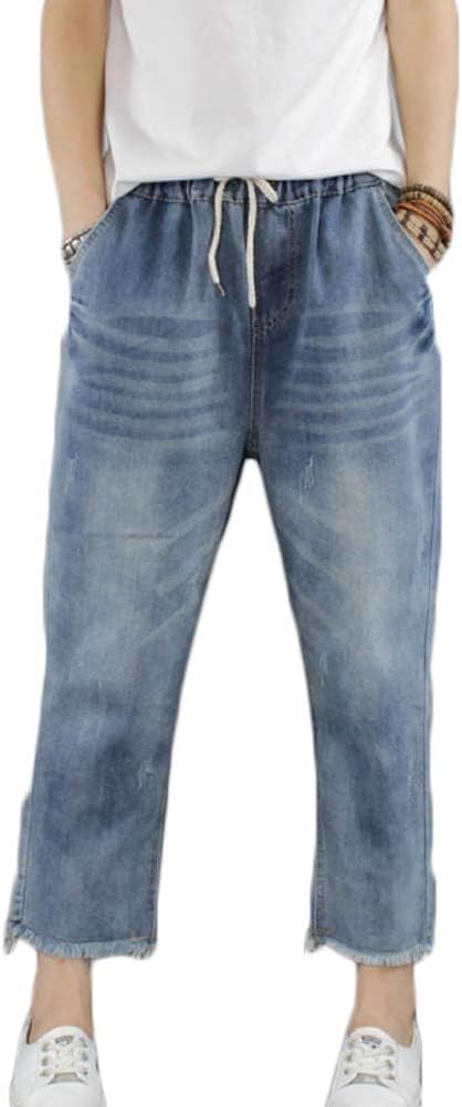FTCayanz Women's Elastic Waist Cropped Jeans for Comfort and Style