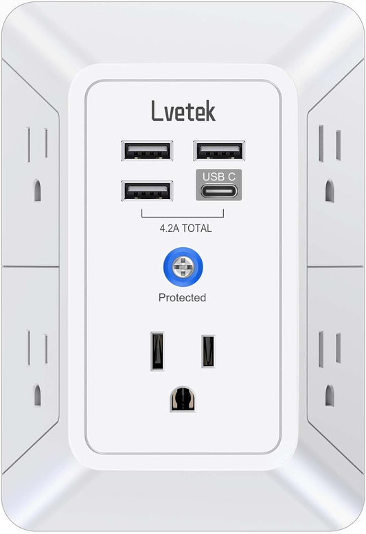 Lvetek 5 Outlet Extender with 4 USB Ports - Surge Protection Everywhere!