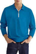 Men's Quarter Zip Long Sleeve Sport Polo Shirt - Slim Fit Comfort