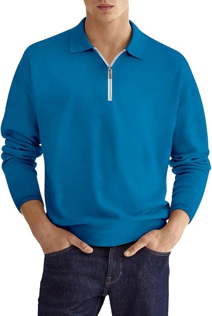 Kenhansion Men's Quarter Zip Polo - Business Casual Elegance