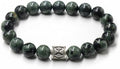 Dark Green Jade and Sterling Silver Bead Bracelet - Nephrite Bracelet