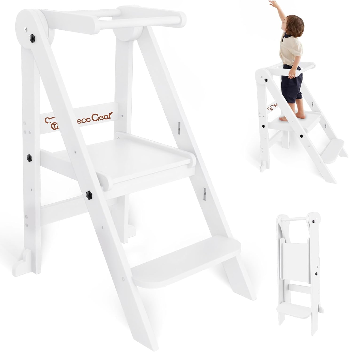Foldable Toddler Tower with Adjustable Height for Kids Safety