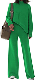 Linsery Women 2 Piece Sweater Sets High Neck Knit Sweatsuit - Wide Leg