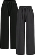 Girls 2 Pack High Waisted Sweatpants - Wide Straight Leg Joggers