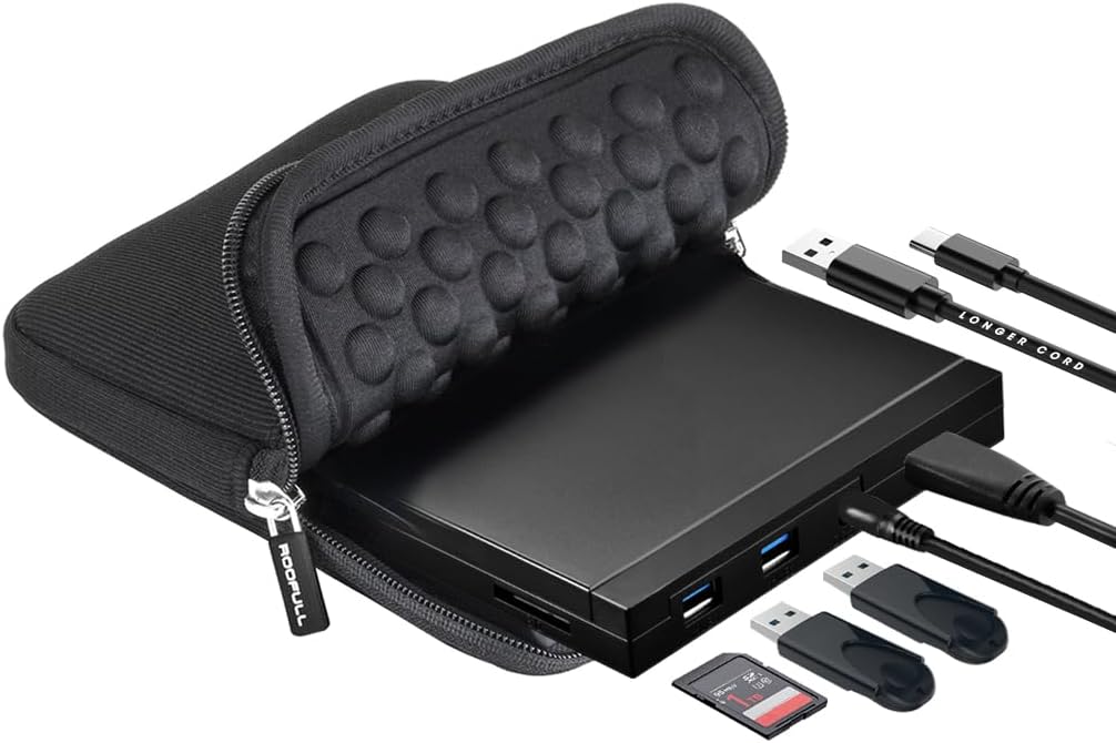 ROOFULL External CD DVD Drive: Portable Burner with USB-C