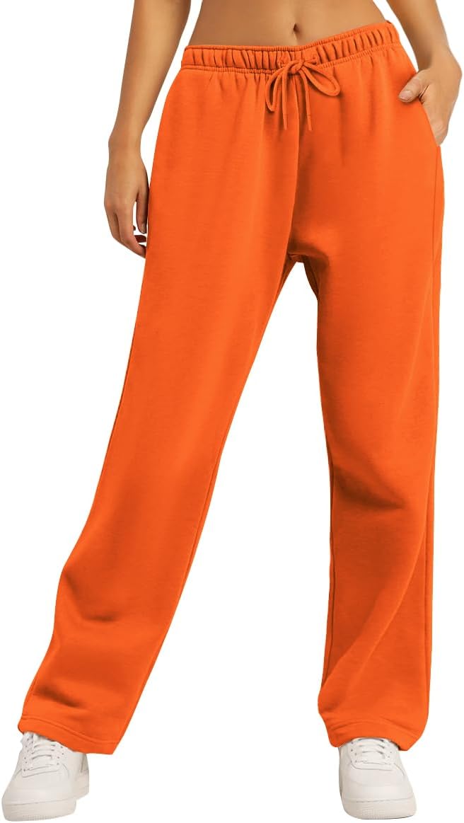 AUTOMET Women's Fleece Lined Wide Leg Sweatpants for Fall