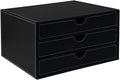 Black Faux Leather 3-Drawer Document Organizer - Compact Desktop