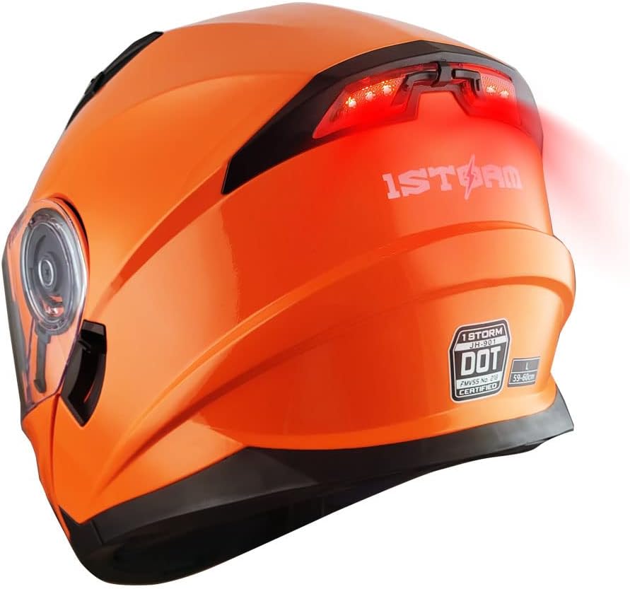 1Storm Modular Full Face Helmet with LED Tail Light in Glossy Orange