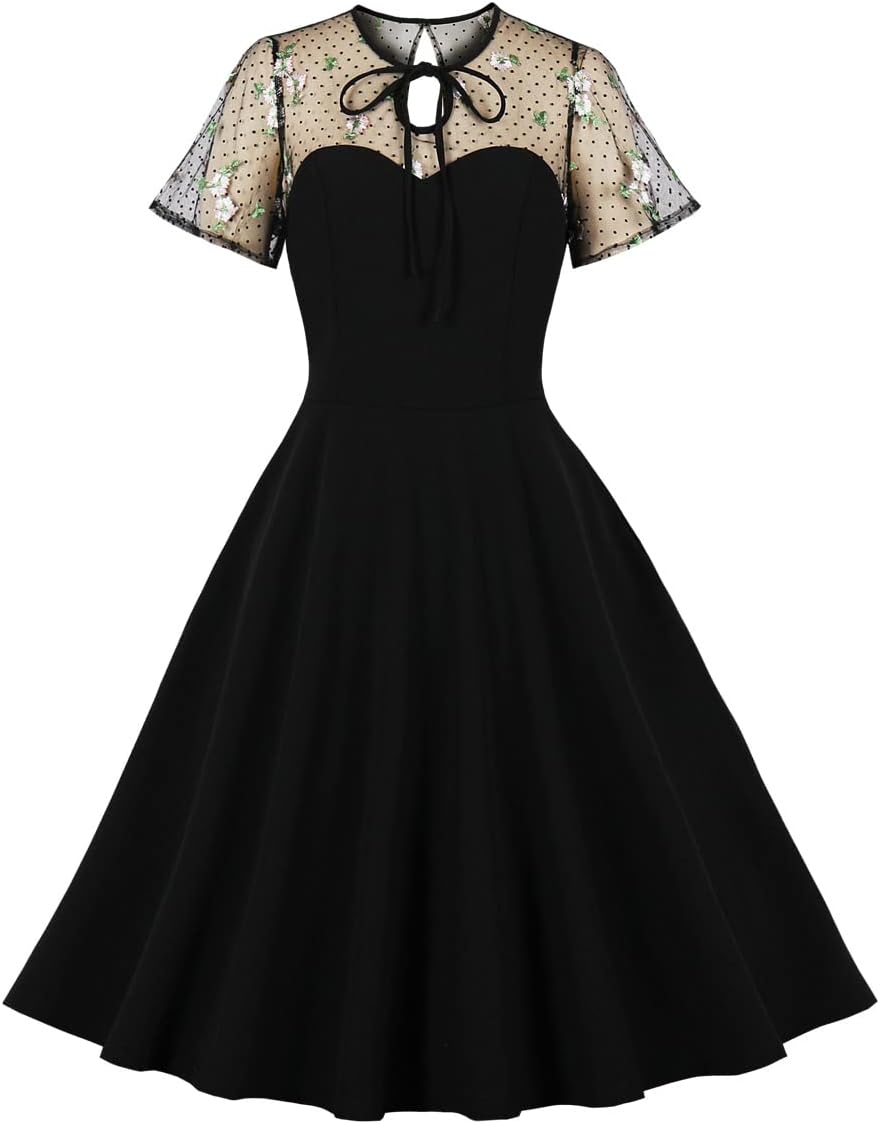 Women's Vintage Polka Dot 1950s Audrey Retro Rockabilly Dress