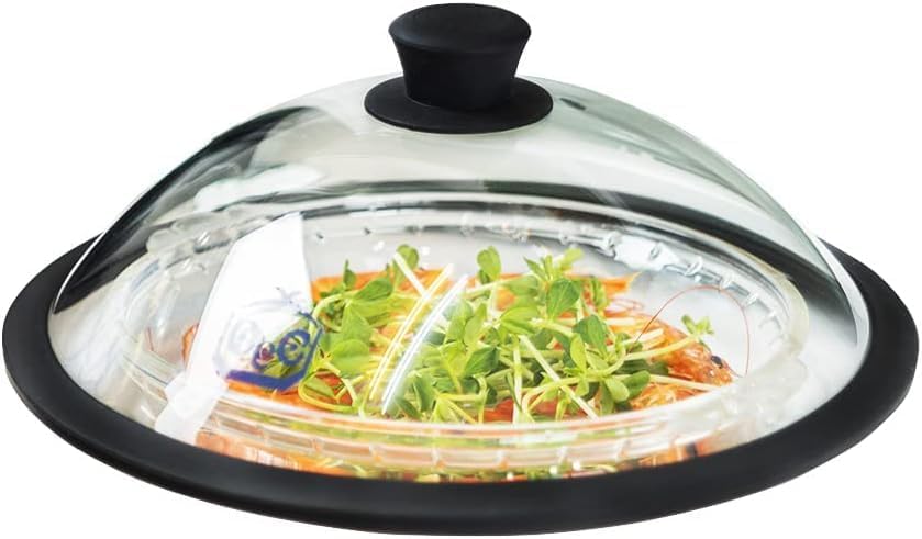 OEC Vented Glass Microwave Cover - Splatter-Free Cooking! 12.5 Black