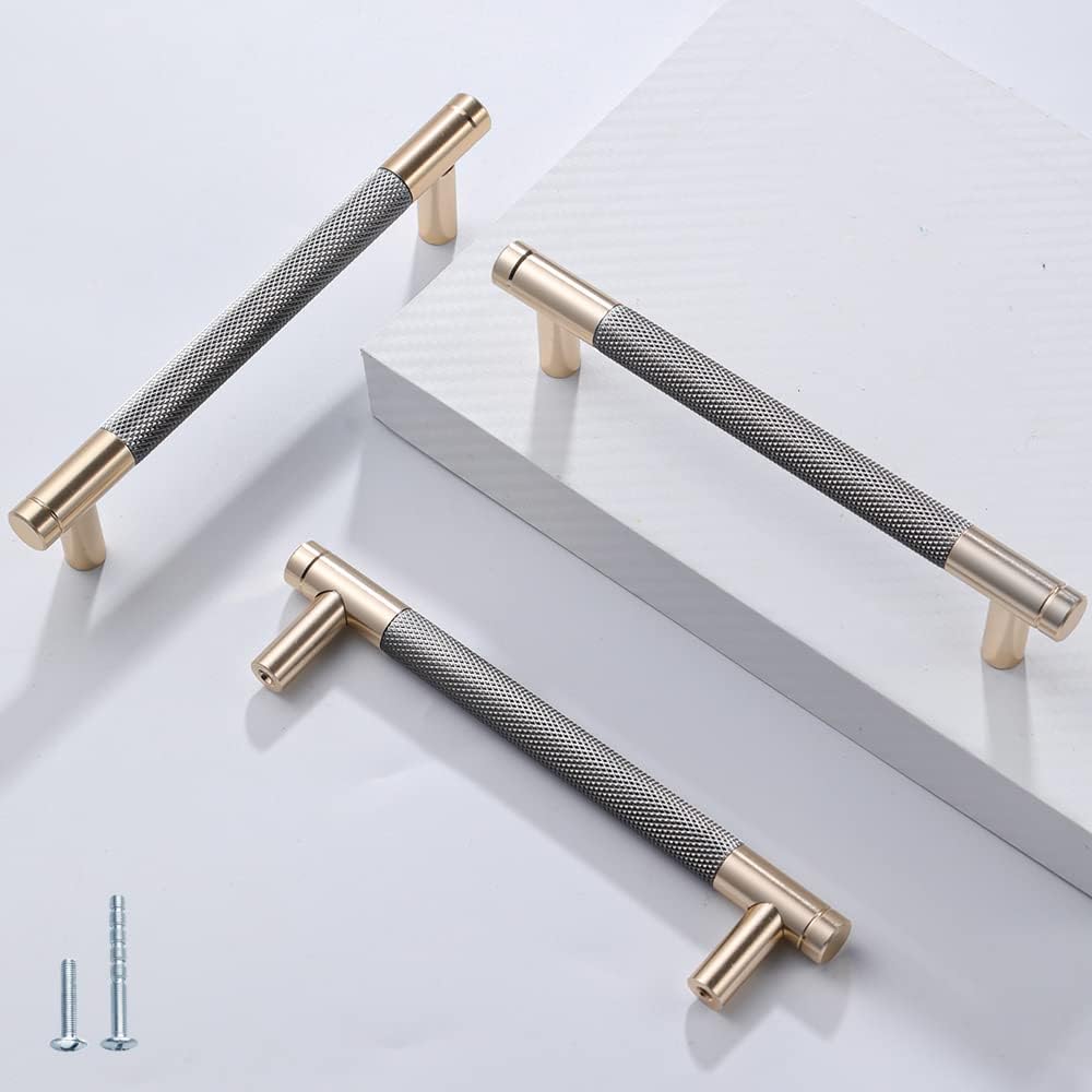 12 Pack 5 Inch Gold and Grey Cabinet Pulls for Modern Homes