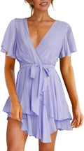 Cosonsen Women's Deep V-Neck Ruffle Mini Dress - Flowy Fit