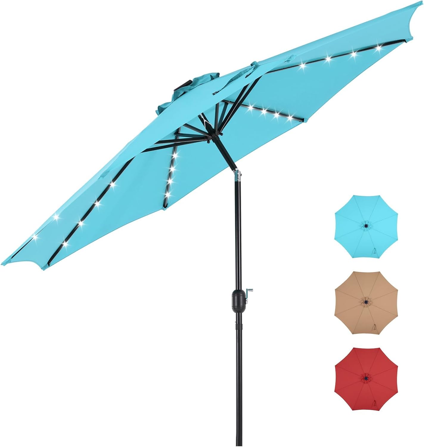 DUMOS 10 ft Patio Pool Umbrella with Solar Lights for Outdoors
