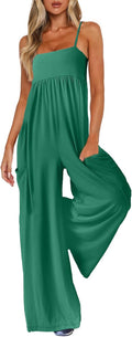 Spaghetti Strap Wide Leg Jumpsuits for Women with Pockets