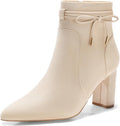 Pointed Toe Ankle Boots with Chunky Block Heel - Dressy Tie Knot