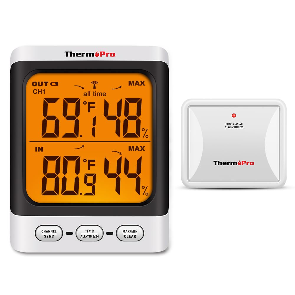 ThermoPro Indoor Outdoor Thermometer with 500 ft Range and LCD