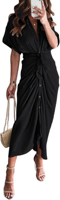 Women Elegant Satin Button Down Maxi Shirt Dress with Belt - Sleek you