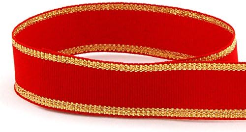 USA Made 5/8 Red & Gold Holiday Grosgrain Ribbon - 100 Yards
