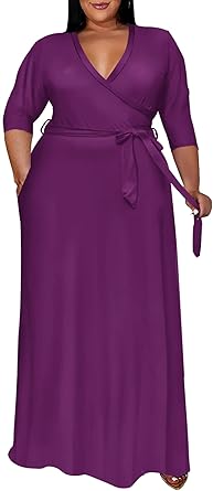Runwind Plus Size Dress for Women - Stylish 3/4 Sleeve Maxi