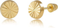 14K Real Yellow Gold Diamond Cut Stud Earrings - Lightweight Everyday