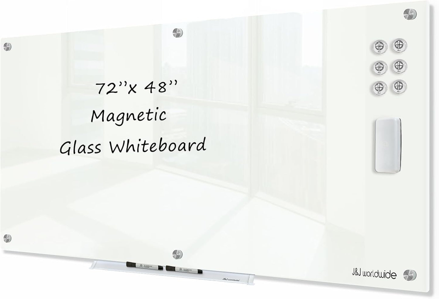 Magnetic Glass Whiteboard 6ft x 4ft for Office and Home Use