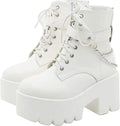 CYNLLIO Block Heel Platform Combat Ankle Booties - Studded Chic Boots