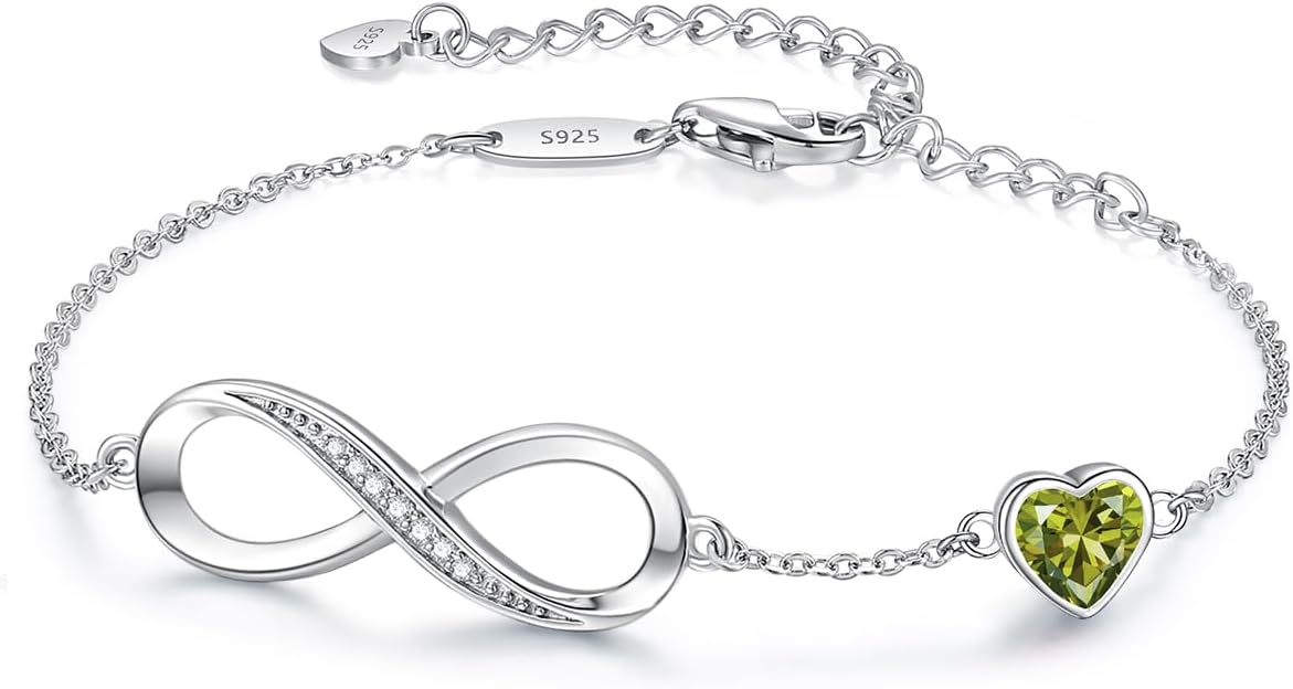 CDE Infinity Heart Birthstone Charm Link Bracelet for Women