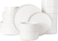 Famiware Porcelain Dinnerware Set, 24-Piece Modern White Set