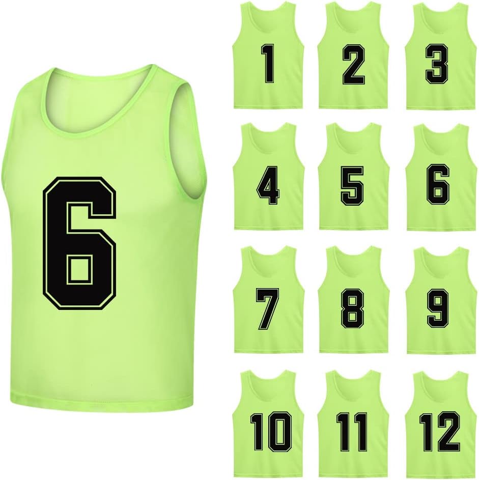 12 Pack Numbered Pinnies for Soccer Training and Sports Use