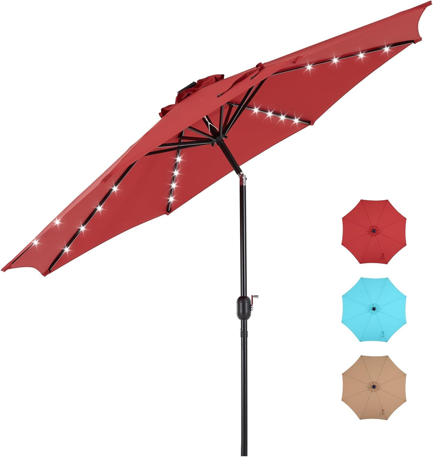 DUMOS 10 ft Patio Pool Umbrella with Solar Lights for Outdoors