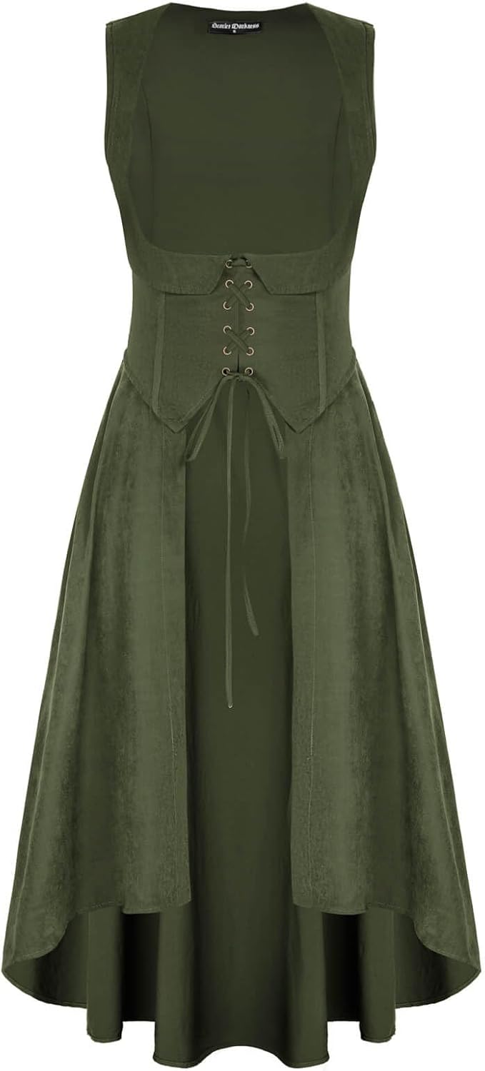 Scarlet Darkness Women Renaissance Costume High Low Dress with Pockets