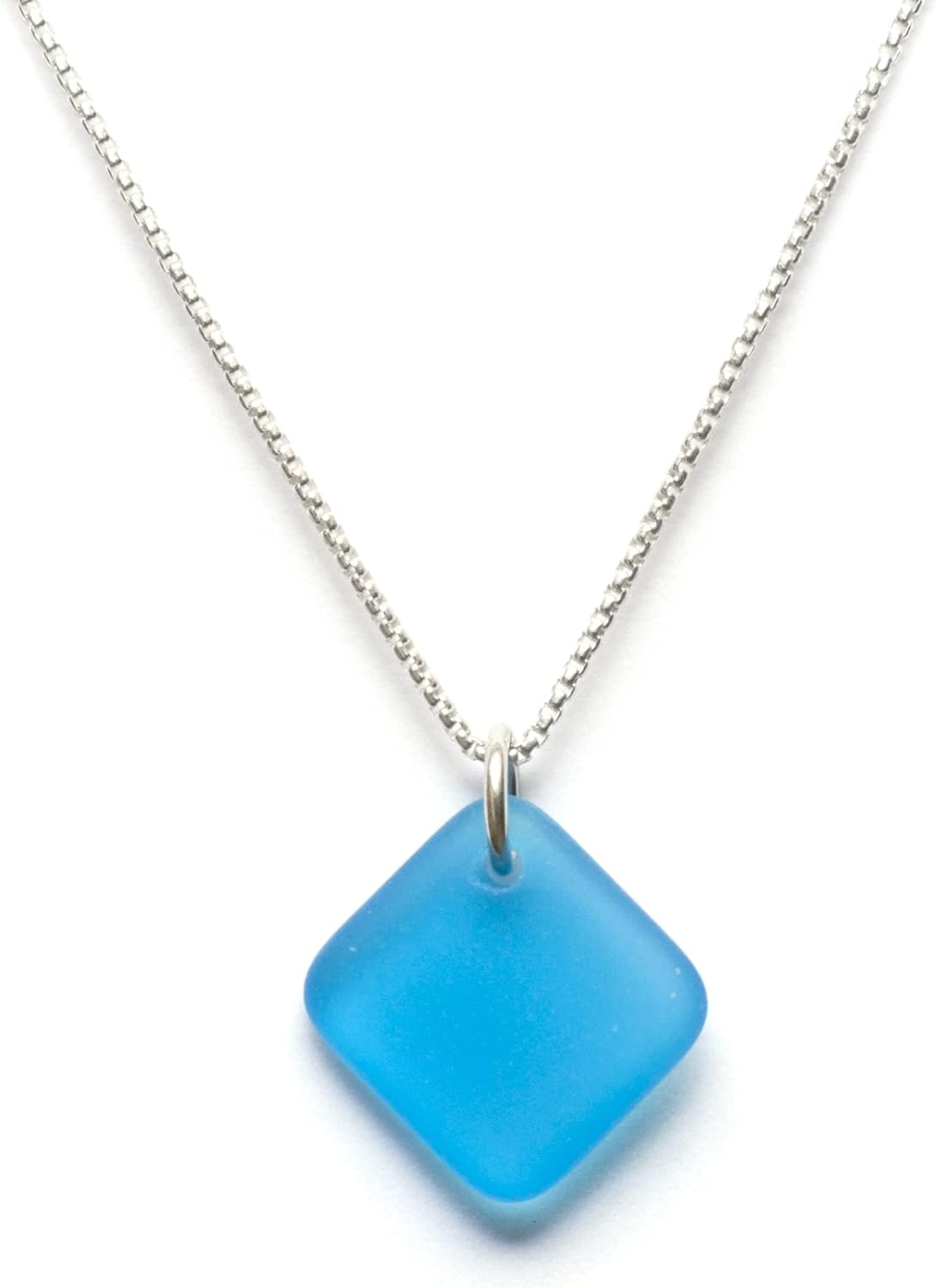 Sea Glass Delicate Diamond Pendant - Unique Sterling Silver Jewelry