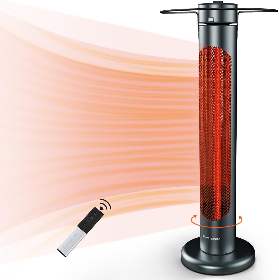 thermomate 1500W Outdoor Patio Heater - Remote Control & 8 Heating Levels