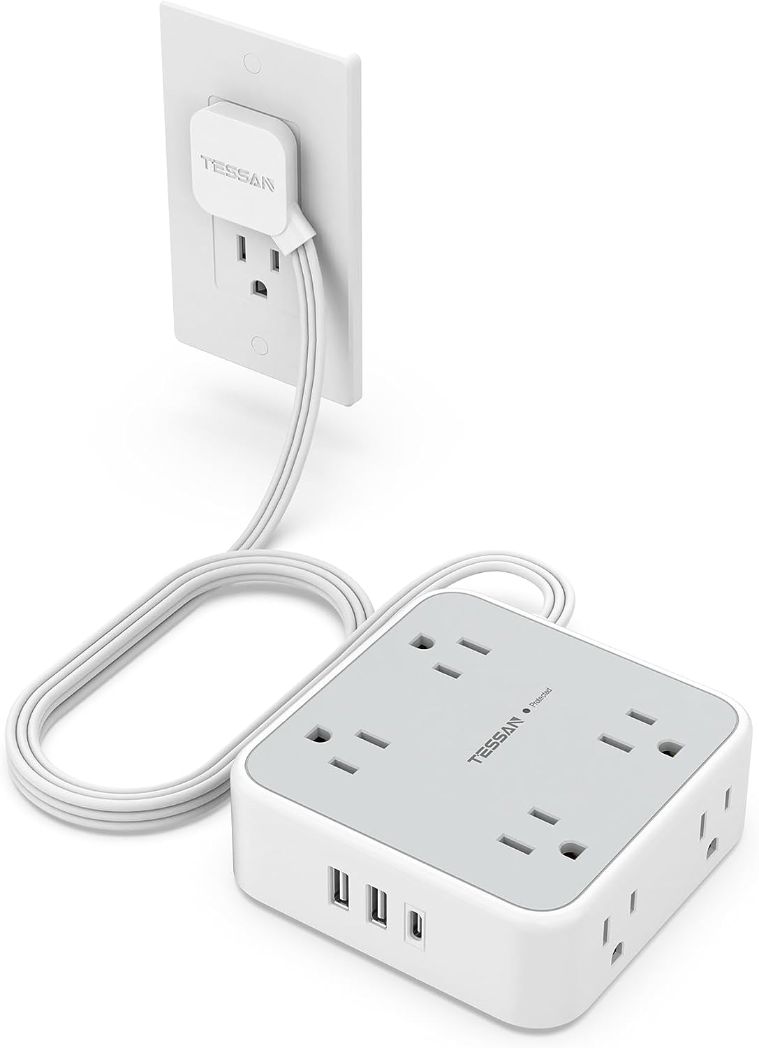 TESSAN Surge Protector Power Strip: 8 Outlets, 3 USB, 900 Joules Protection