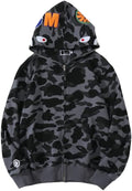 Men's Shark Hoodie Full Zip Cotton Shark Jaw Jacket - Novelty Camo