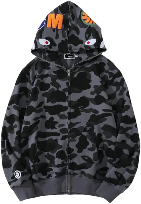 Shark Jaw Hoodie for Men, Ape Camo Full Zip