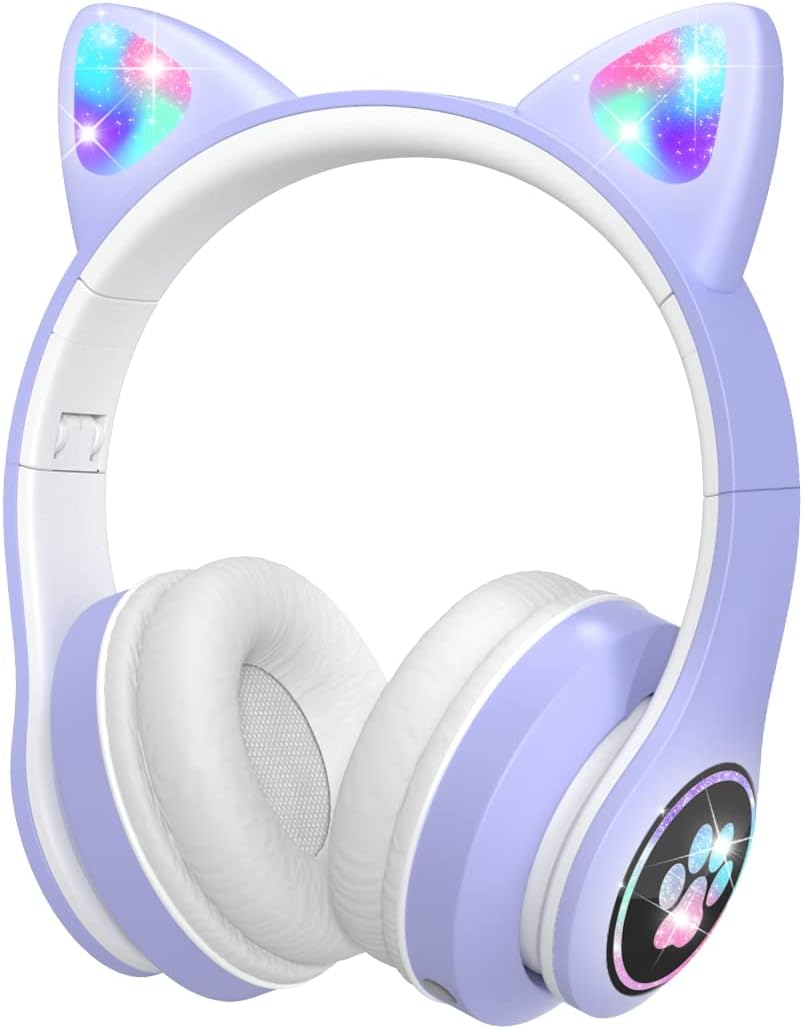 VuyKoo Kids Cat Ear Headphones - Safe Volume Limiting & LED Lights!