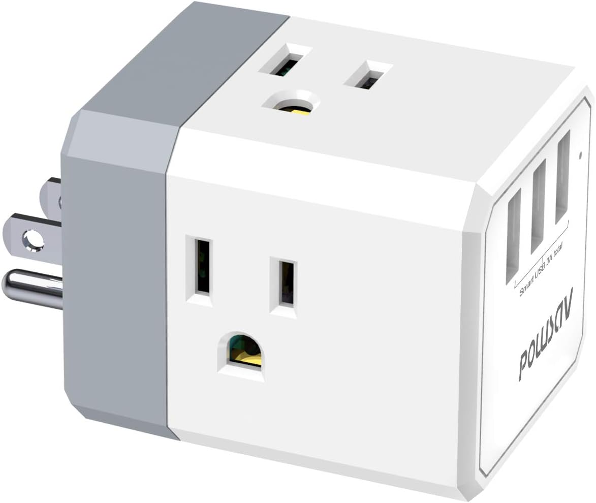 POWSAV Triple Outlet USB Wall Charger - Power Up Anywhere!