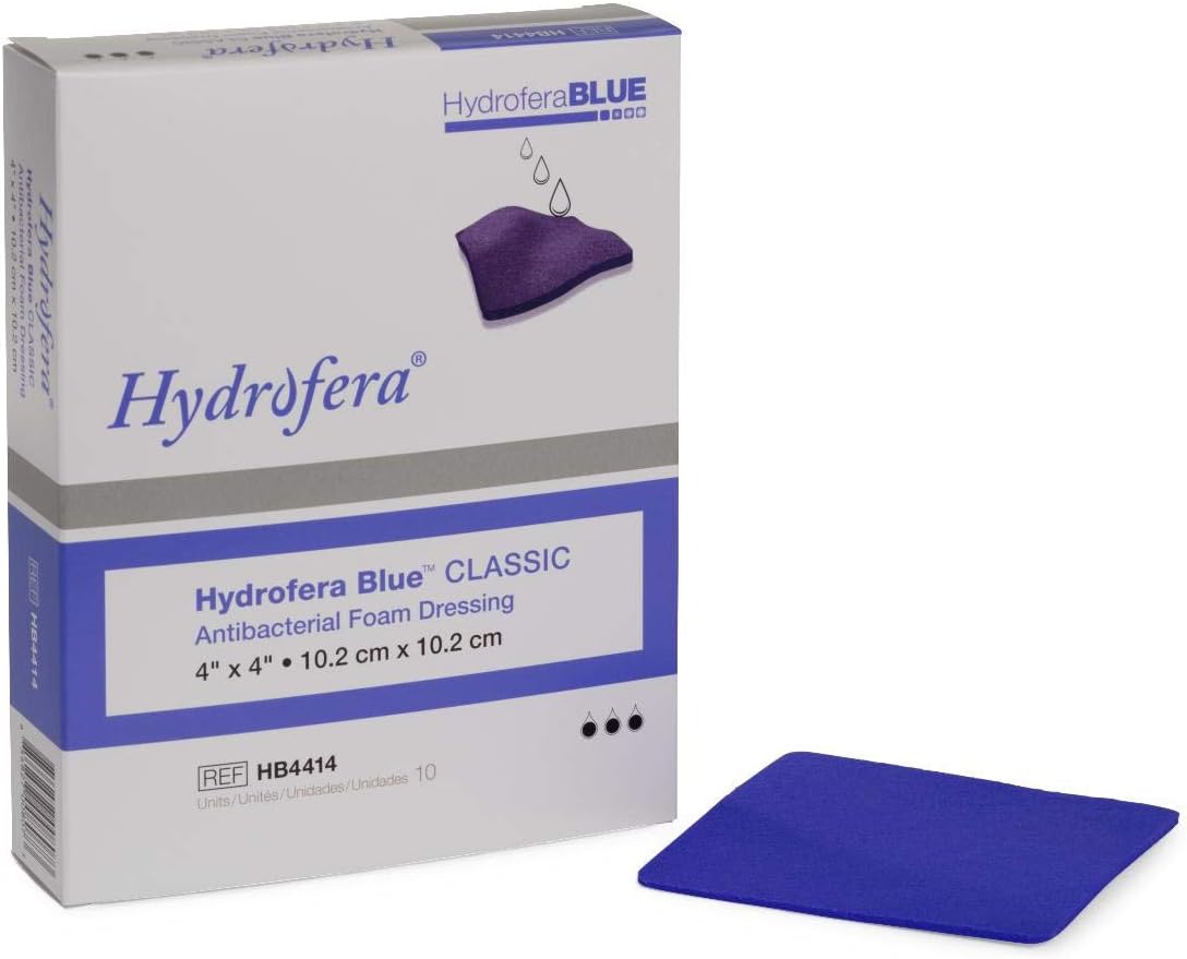 Hydrofera Blue Bacteriostatic Foam Dressing 4in X 4in Box of 10
