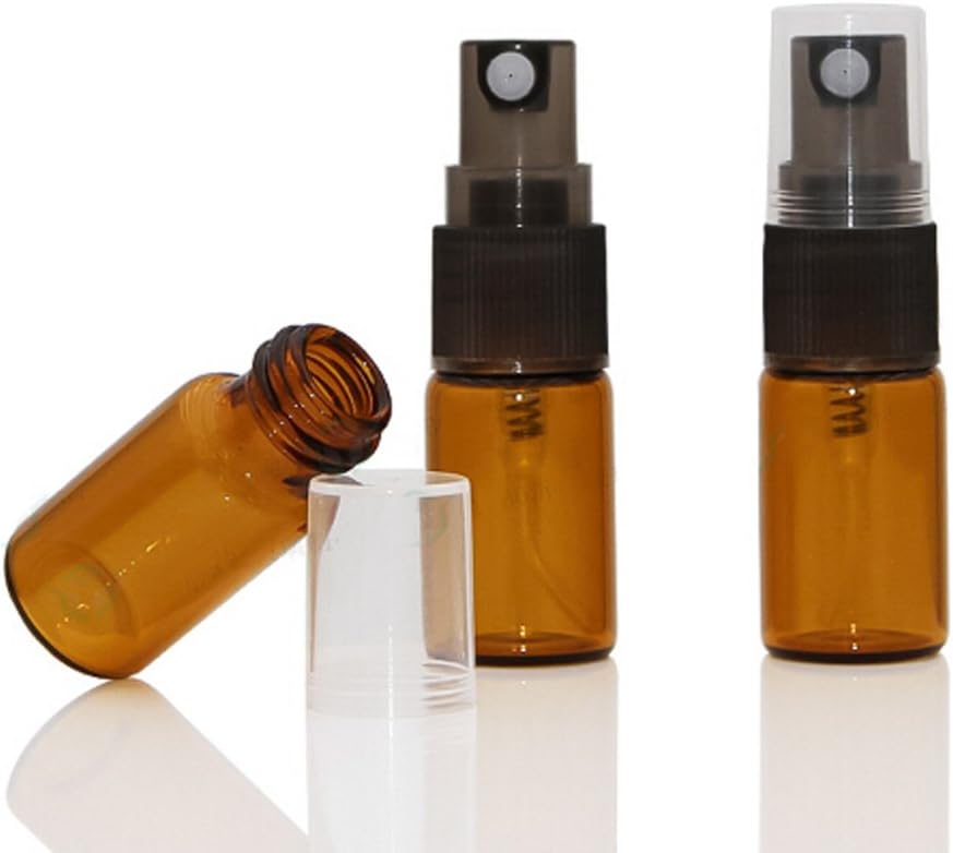 10Pcs Mini 3ML Amber Glass Perfume Spray Bottles - Travel Sized Refillable Atomizers
