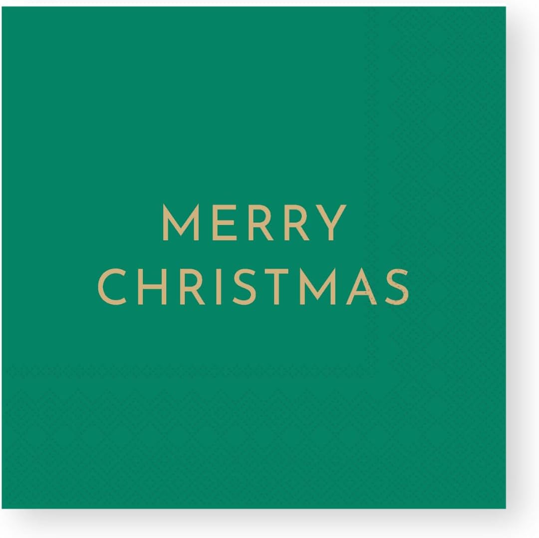 Premium 3-Ply Christmas Cocktail Napkins | Festive Green with Gold Accents | 20 Pack