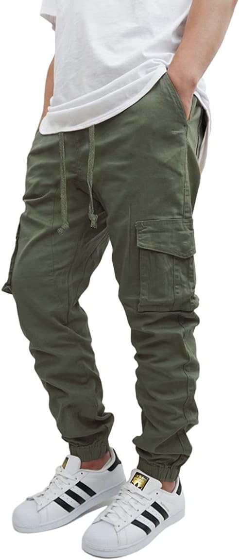 URBANJ Men's Stretch Twill Drop Crotch Jogger Pants for Comfort