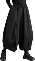 Puffy Drawstring Elastic Waist Hakama Harem Wide Leg Pants - Casual