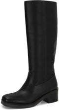 Women's Knee High Faux Leather Block Heel Boots - Comfortable Pull On