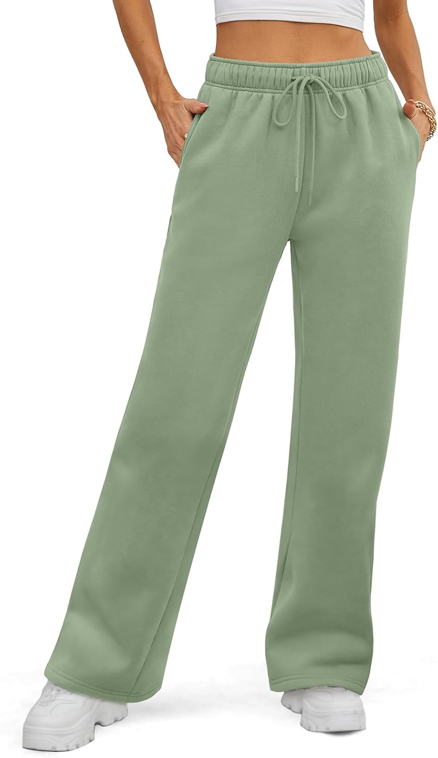 ATHMILE Womens Fleece Lined Wide Leg Sweatpants for Fall Style